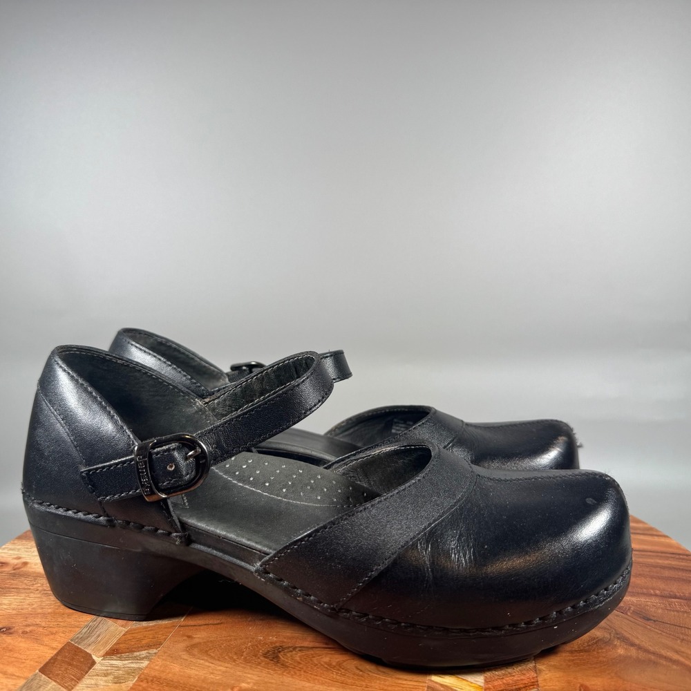 Dansko Black Leather Mary Jane Clogs Buckle Strap Shoes 39 9808020200